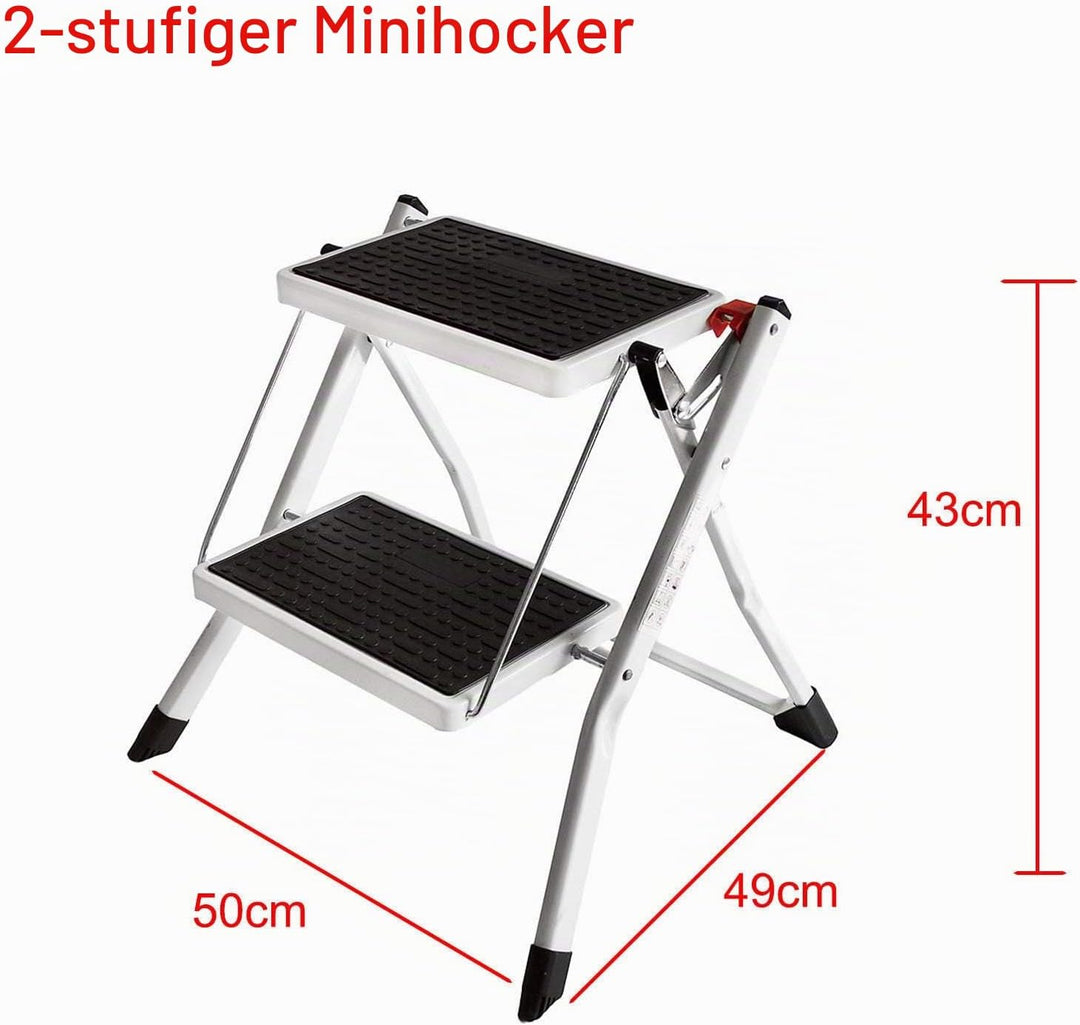 2 Stufen Mini Klappleiter Trittleiter Klappbar Tragbare kompakte Leiter Rutschfeste Matte Einfache A
