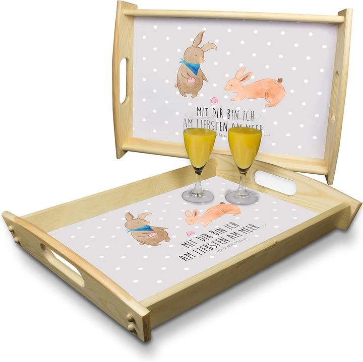 Mr. & Mrs. Panda serviertablett aus Holz Hasen Muschel - Geschenk, Holztablett, Best Friends, Musche