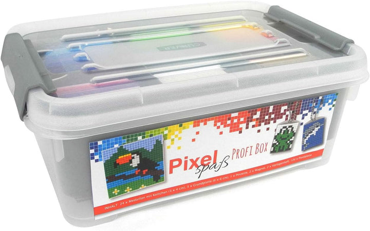 Pixel P60002-29501 Profi Box, Bastelset mit 126 Pixelplatten, 24 Medaillons mit Kette, 5 Grundplatte