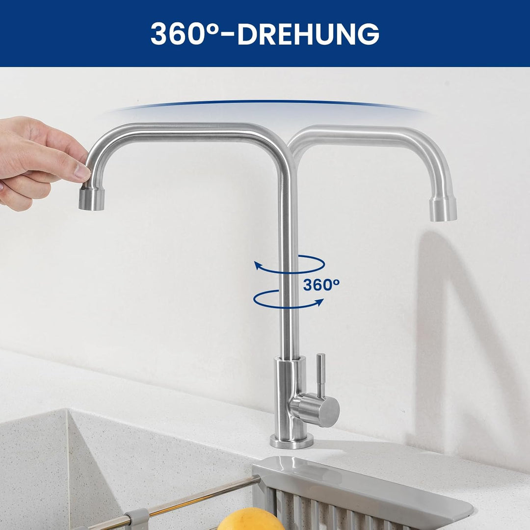 CECIPA Kaltwasserhahn aus Edelstahl, 360° drehbarer Wasserhahn nur Kaltwasser, Robuste Kaltwasser Ar
