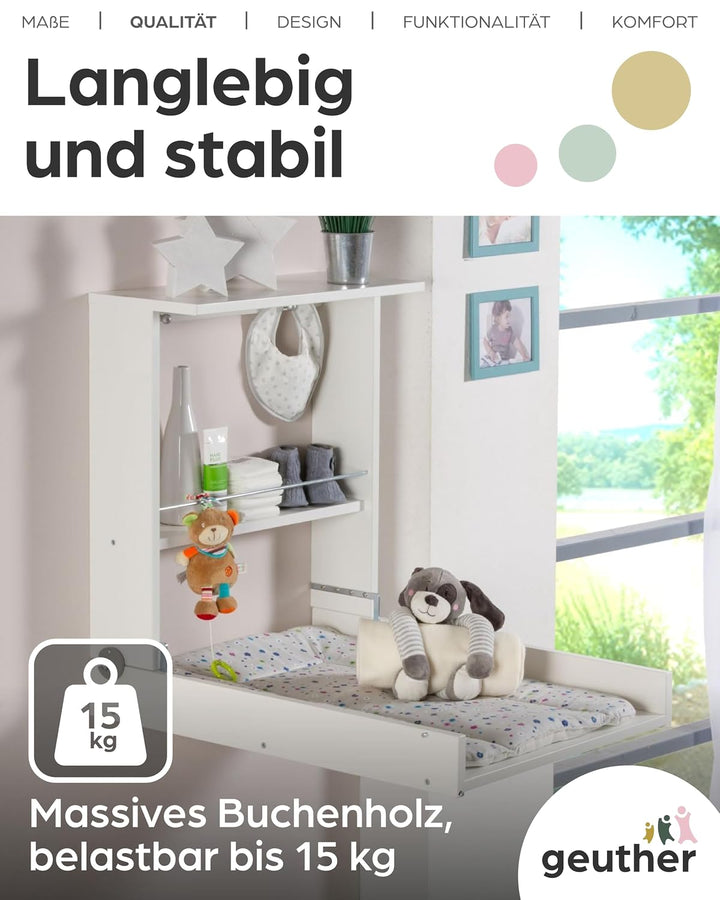 Geuther 4872 Wandwickelregal Wicki Regal mit Wickelauflage Kinderzimmerzubehör einhändig bedienbare