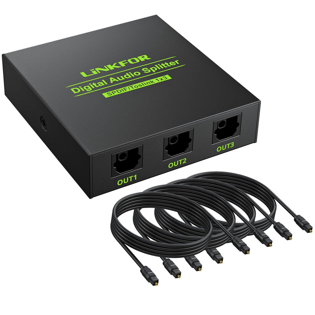 LiNKFOR Toslink Splitter 1x3 Optischer Splitter Digitaler Audio Splitter mit 3 Anschlüssen SPDIF Alu