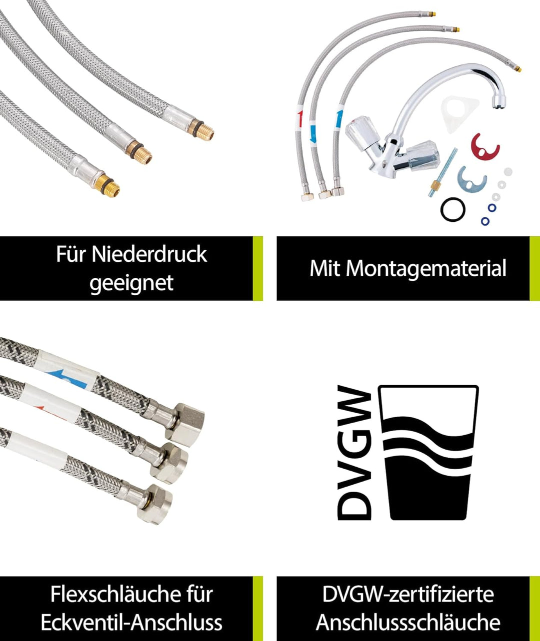 aquaSu® Zweigriffmischer Standard Plus für Waschtisch | Niederdruck | Chrom | Wasserhahn