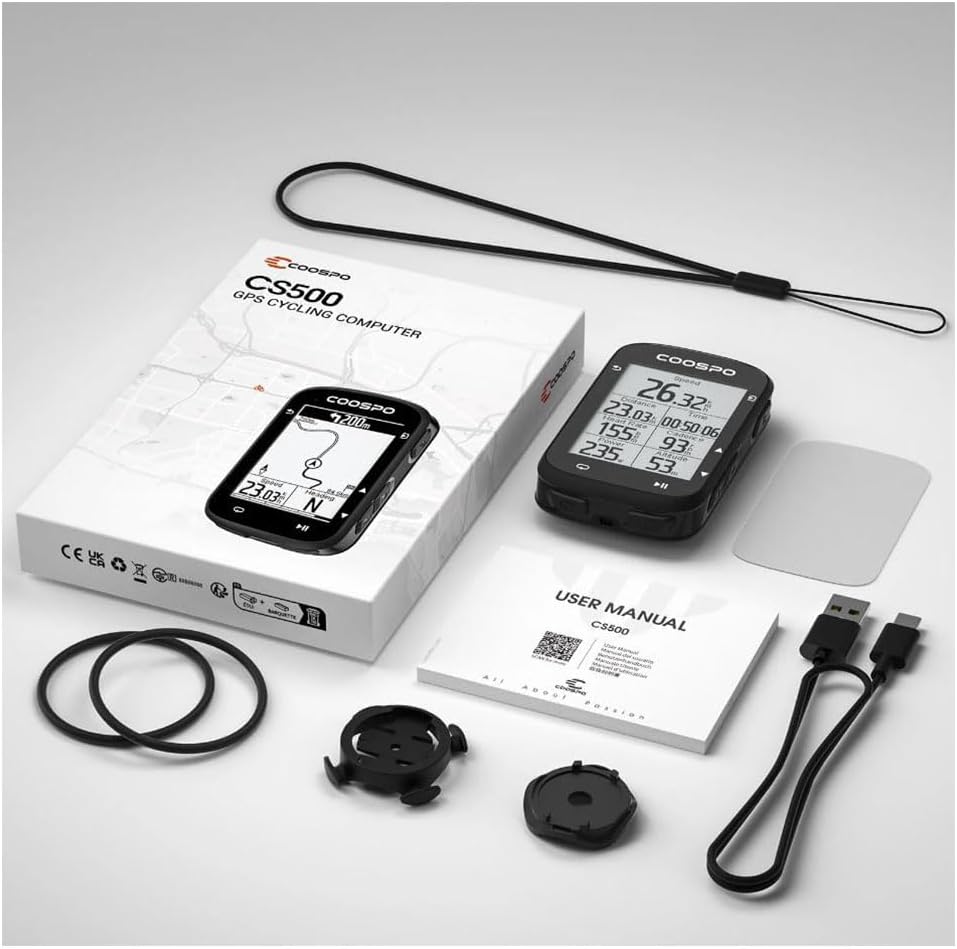 COOSPO Fahrradcomputer Fahrrad GPS Real Road CS500, Fahrradcomputer mit Navigation, 45 Stunden Akkul