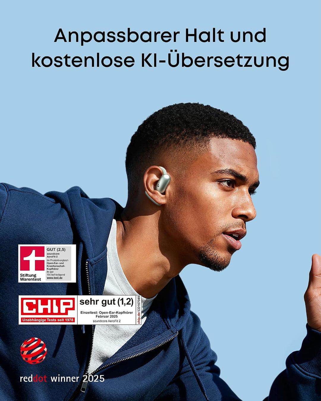soundcore by Anker AeroFit 2, Open-Ear Kopfhörer, KI-Übersetzung, IP55 | druckfreier Sitz, doppelt s