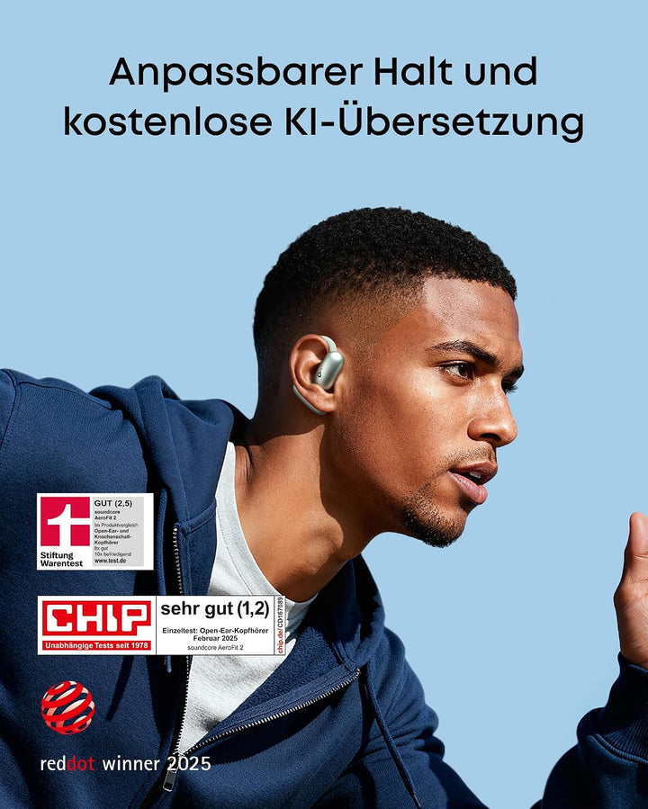 soundcore by Anker AeroFit 2, Open-Ear Kopfhörer, KI-Übersetzung, IP55 | druckfreier Sitz, doppelt s