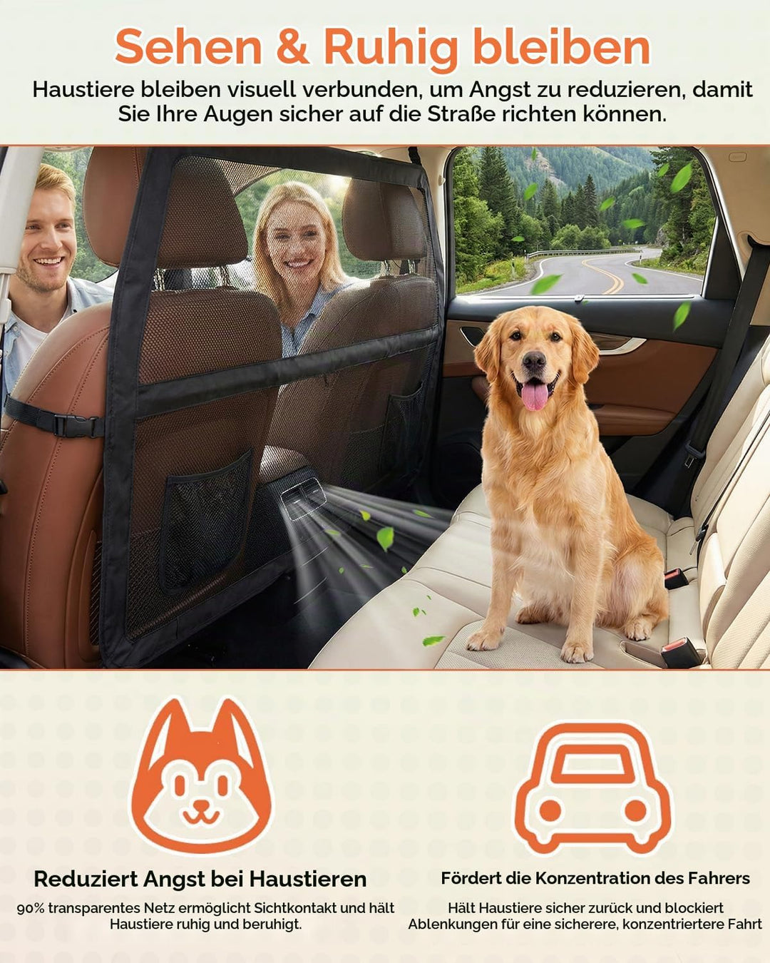 Hundeschutzgitter Hunde Autobarriere 127 cm, Schutznetz Barriere Trennnetz, universell passende Hund