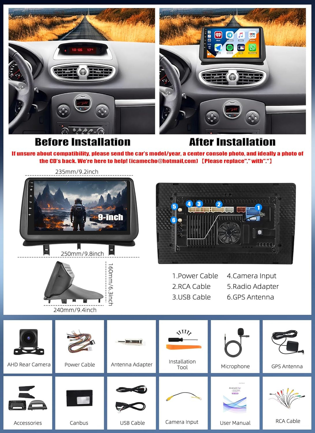CAMECHO Android 15 Qualcomm Octa Core 4G+64G Autoradio für Renault Clio 3 2006-2012 mit Carplay Andr
