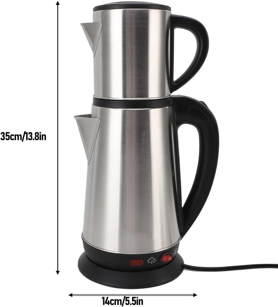 Elektrischer Türkischer Wasserkocher Set, 1L und 2L Edelstahl Samovar Turkish Tea Maker Set, Elektro