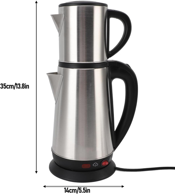 Elektrischer Türkischer Wasserkocher Set, 1L und 2L Edelstahl Samovar Turkish Tea Maker Set, Elektro