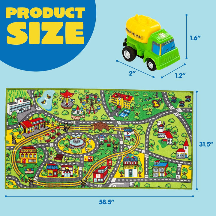 JOYIN Teppich Kinderzimmer 80x150cm mit 12 Mini Auto Spielzeug für Kinder ab 3 Jahren, Spielteppich