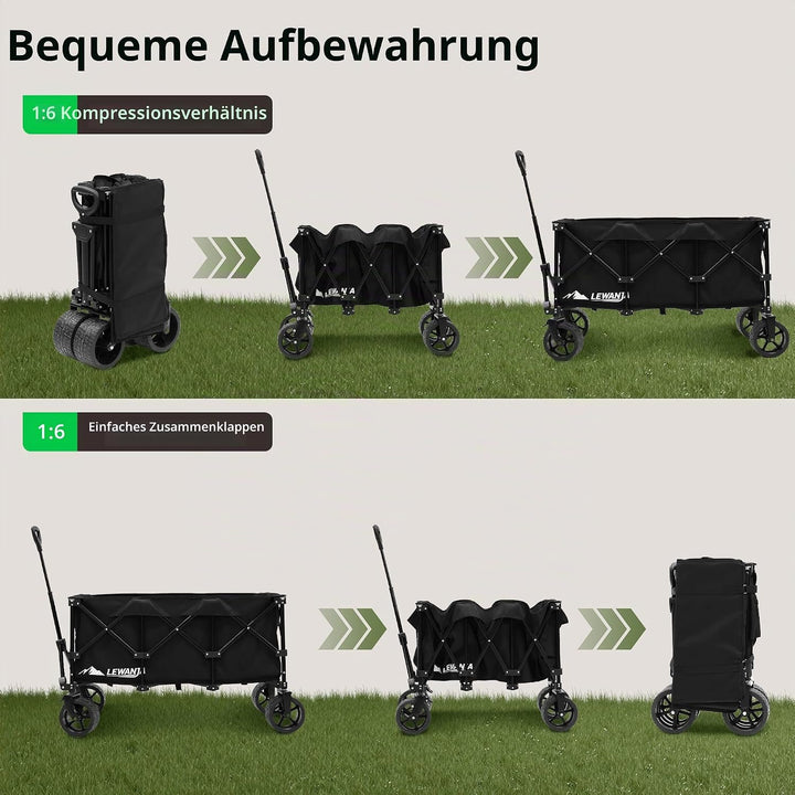 LEWANJA 250L Bollerwagen Faltbar, Robuster Handwagen mit 200kg Tragkraft, Breite Räder mit Bremse &amp;