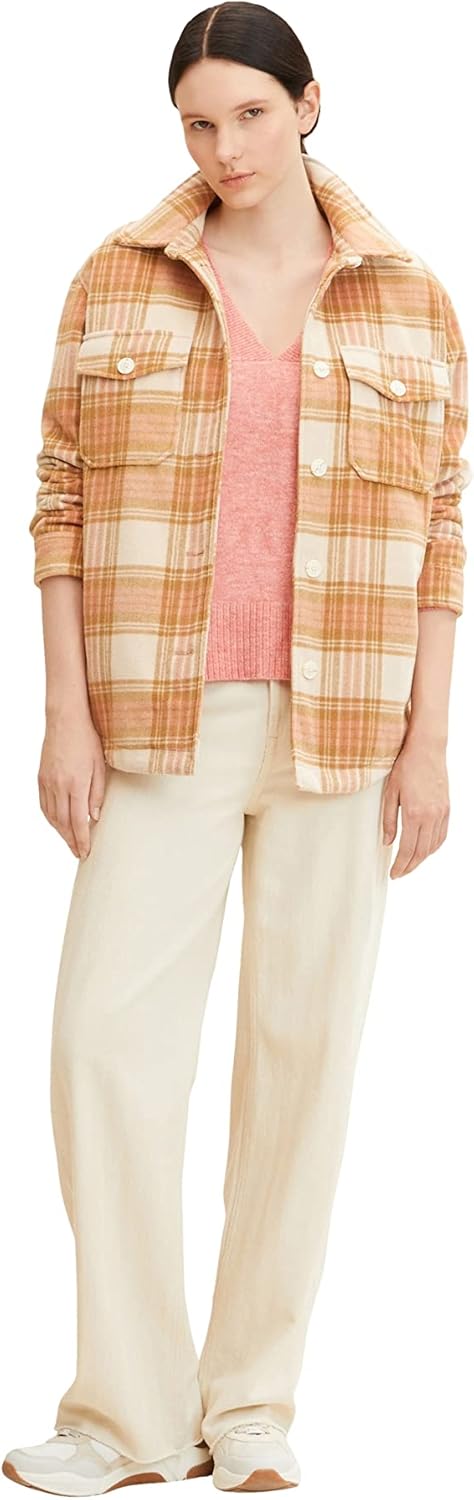 TOM TAILOR Denim Damen Basic Pullover mit V-Ausschnitt XS 30562 - Peach Pink Melange, XS 30562 - Pea