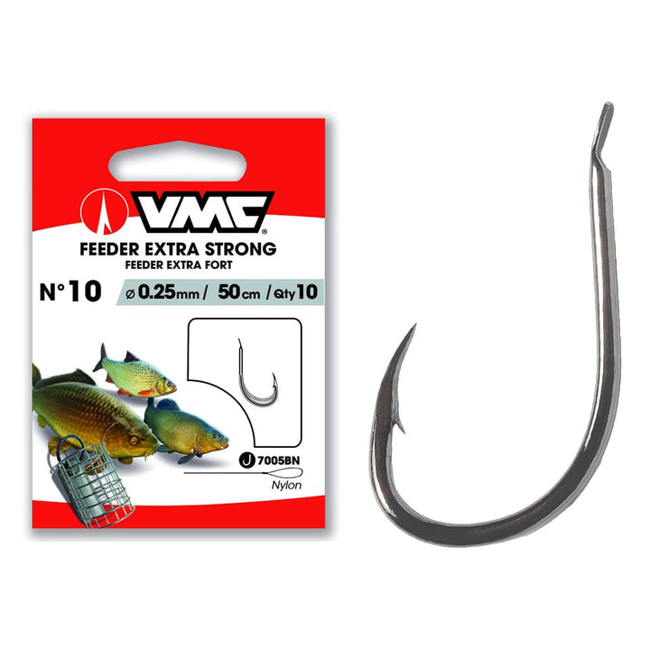 VMC 7005 Feeder Haken gebunden 50cm Vorfach - Extra starke Vorfachhaken aus Carbonstahl für Feederan