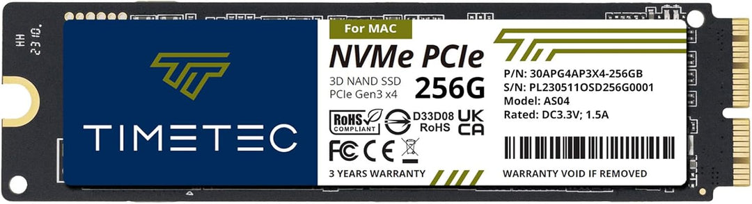Timetec 256 GB MAC SSD NVMe PCIe Gen3x4 3D NAND TLC Lesen bis zu 2.000 MB/s Kompatibel mit Apple Mac