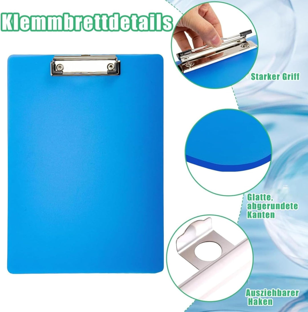A4 Klemmbrett mit Gummierter Metalklemme, 22 x 31cm Pad Halter, Schreibblock Set in 5 Farben, Kunsts