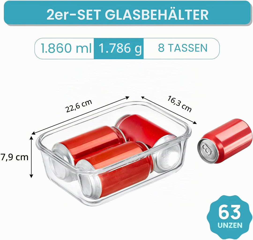 Vtopmart 2 x Glas-Lebensmittelbehälter 2 Pack*1860ml, 2 Pack*1860ml