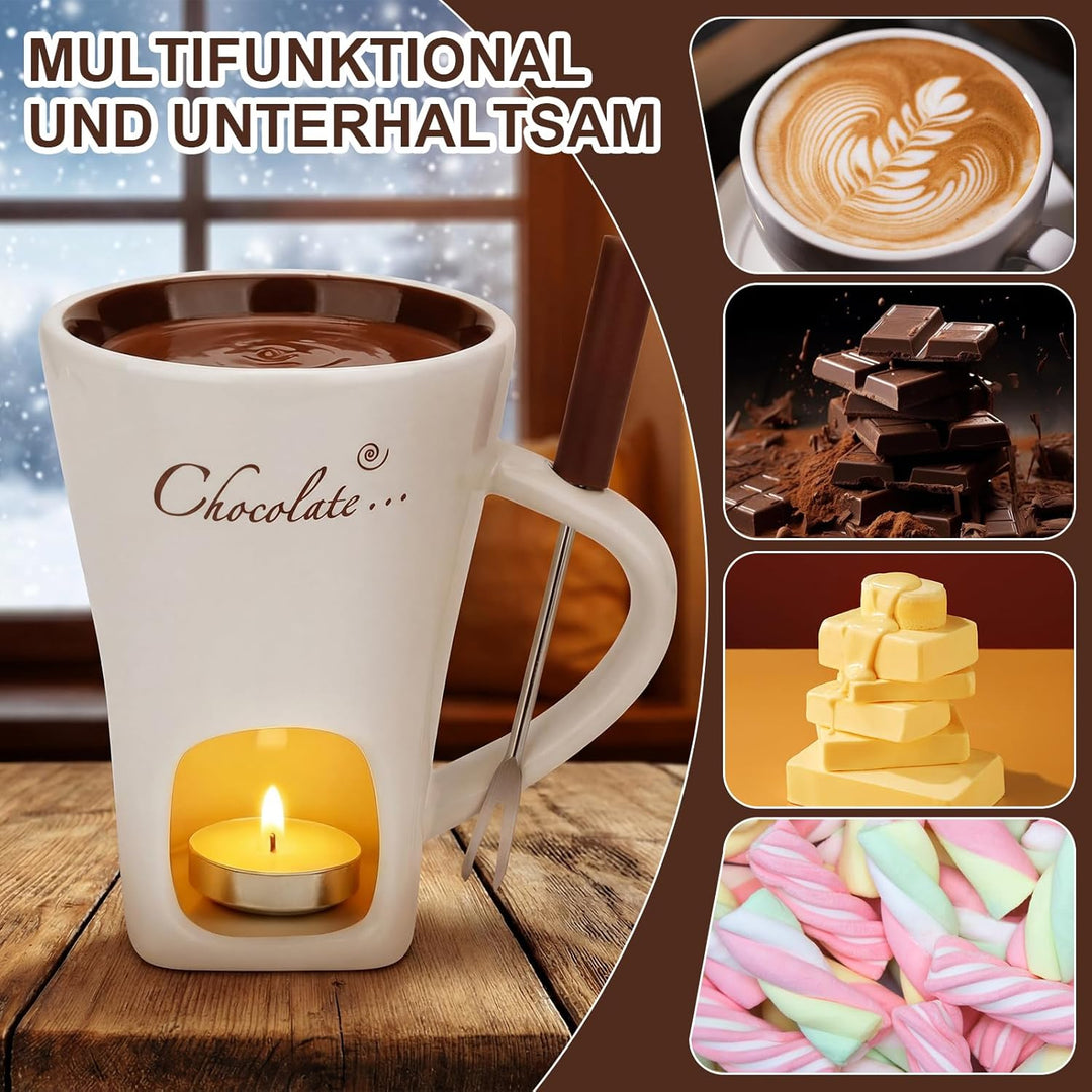 ORIZMA Schokofondue Tasse fondueset schokobrunnen130ml-Schokoladen Fondue Becher Set Keramik Schokol