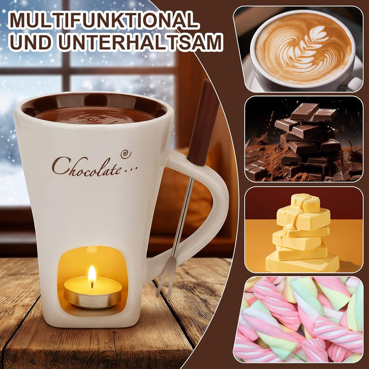 ORIZMA Schokofondue Tasse fondueset schokobrunnen130ml-Schokoladen Fondue Becher Set Keramik Schokol