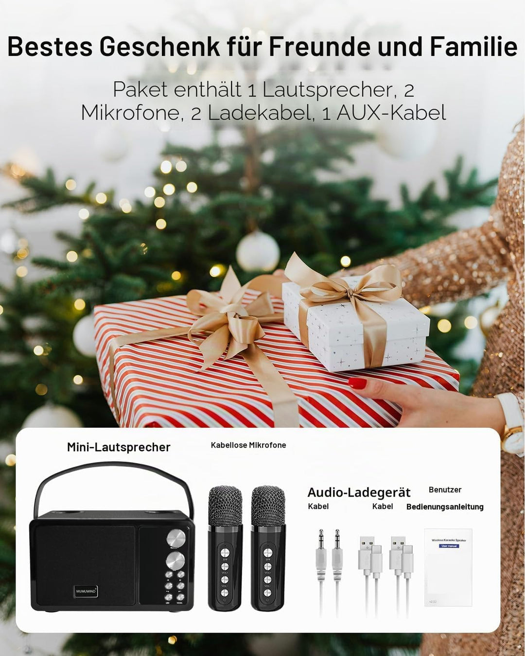 Karaoke Maschine,Karaoke Anlage mit 2 Mikrofonen, Karaoke Box mit 7 Stimmeffekten, Karaoke Set Lauts