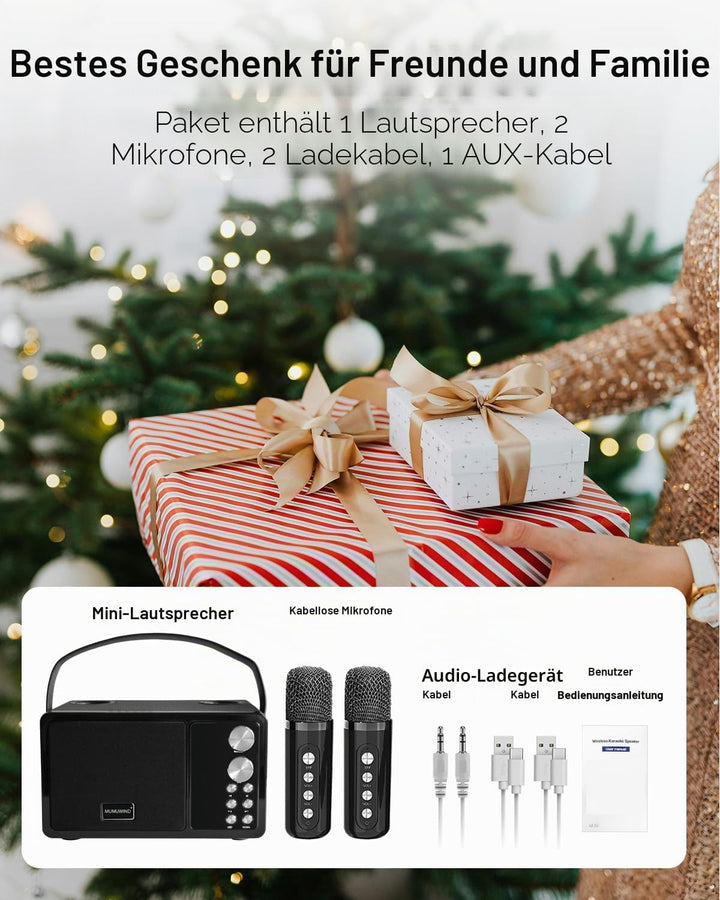 Karaoke Maschine,Karaoke Anlage mit 2 Mikrofonen, Karaoke Box mit 7 Stimmeffekten, Karaoke Set Lauts