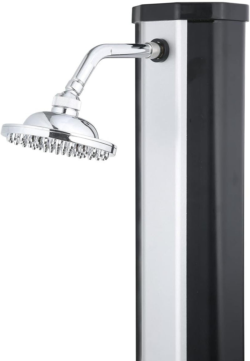 Strattore Solardusche für Garten in Silber-schwarz, 35 Liter, 216cm, warmes Wasser bis 60°C, Fussdus