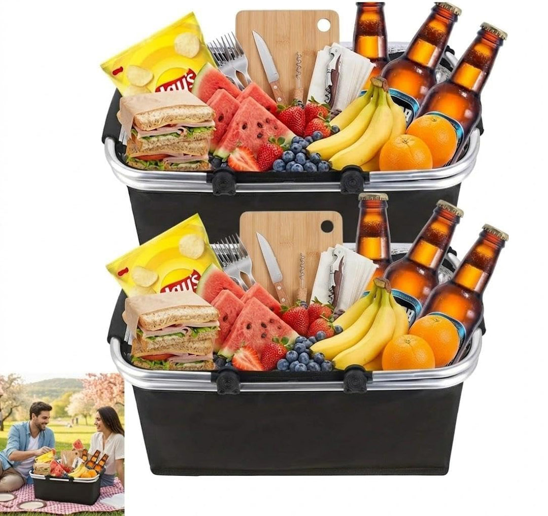 Einkaufskorb,Einkaufskorb Faltbar,Thermo Als Picknickkorb, Kühlbox Tragbare Mit Gepolsterten Griffen