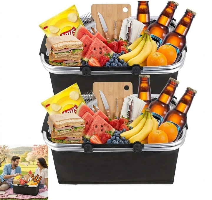 Einkaufskorb,Einkaufskorb Faltbar,Thermo Als Picknickkorb, Kühlbox Tragbare Mit Gepolsterten Griffen