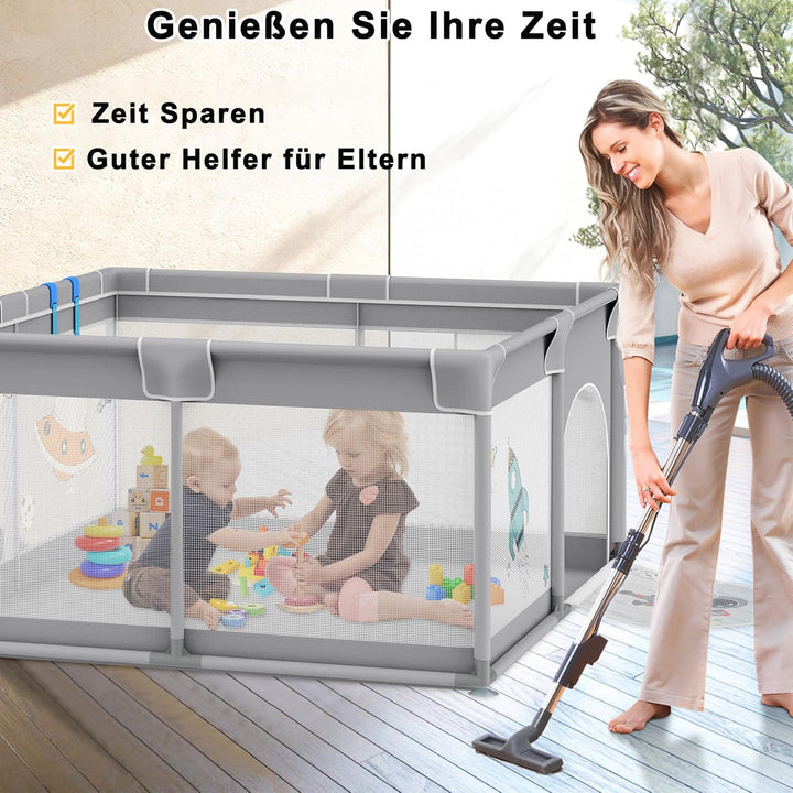 Aufun Laufstall Baby Laufgitter 300D Oxford Gewebe, mit Anti-Kollision Schaum Absperrgitter, Atmungs