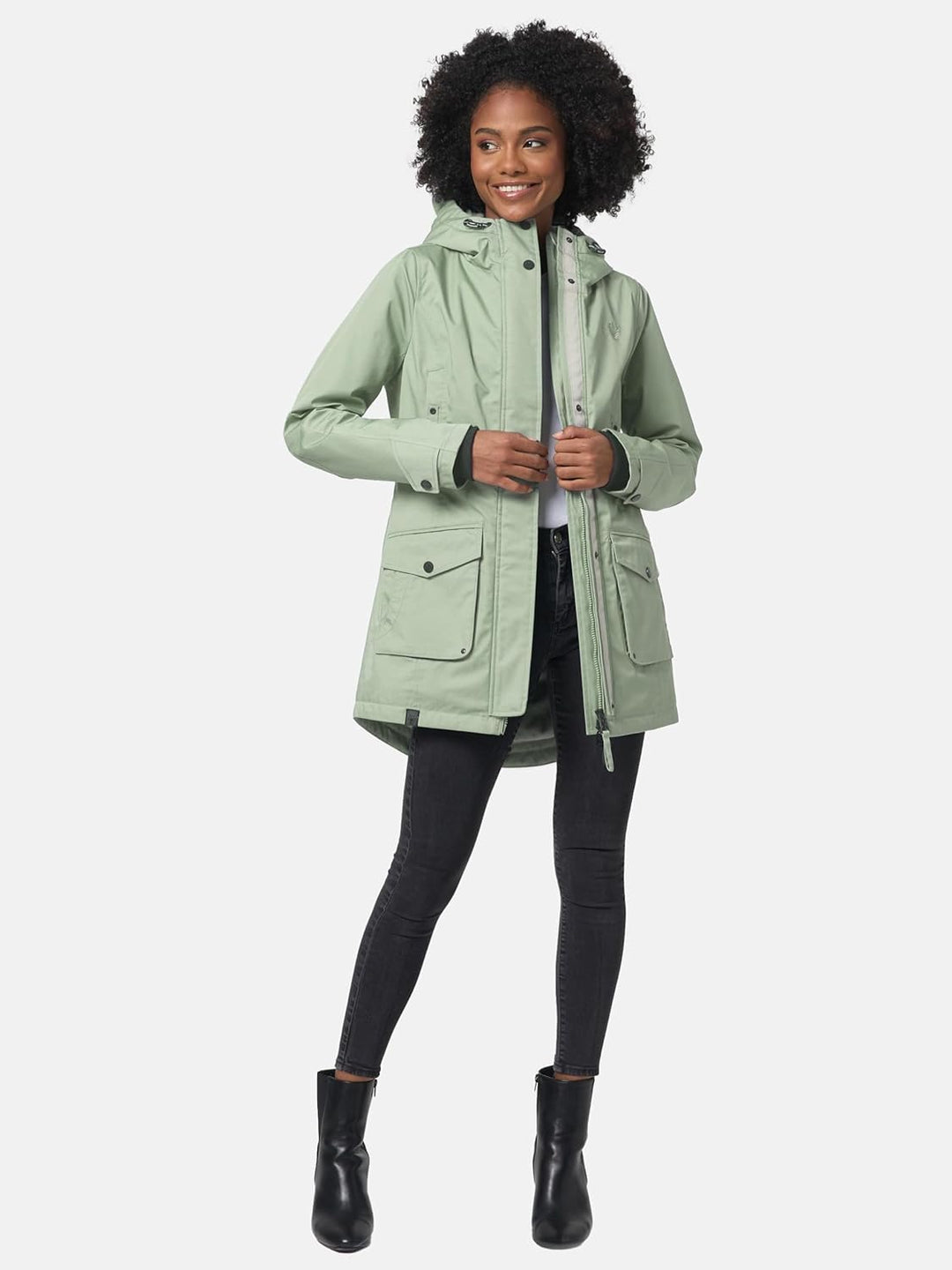 Navahoo Damen Übergangsjacke Warmer Kurzmantel Regenjacke wasserdicht mit Kapuze Brinjaa XS-XXL S Sm