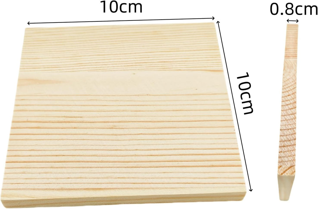 Unlackierte quadratische Holzblöcke zum Basteln, 10 x 10 x 0,8 cm, blanko, dünne Holzquadrate aus Ki