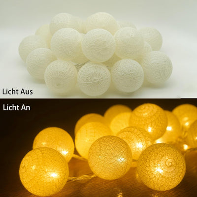 Ciskotu Baumwollkugeln Lichterkette Batteriebetrieben, 20 LED Dimmbar Cotton Ball Lichterkette mit F