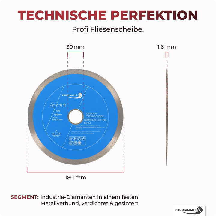 PRODIAMANT Profi Diamant-Trennscheibe PRORIM 180 mm x 30/25,4 mm kein ausbrechen bei glasierten Flie