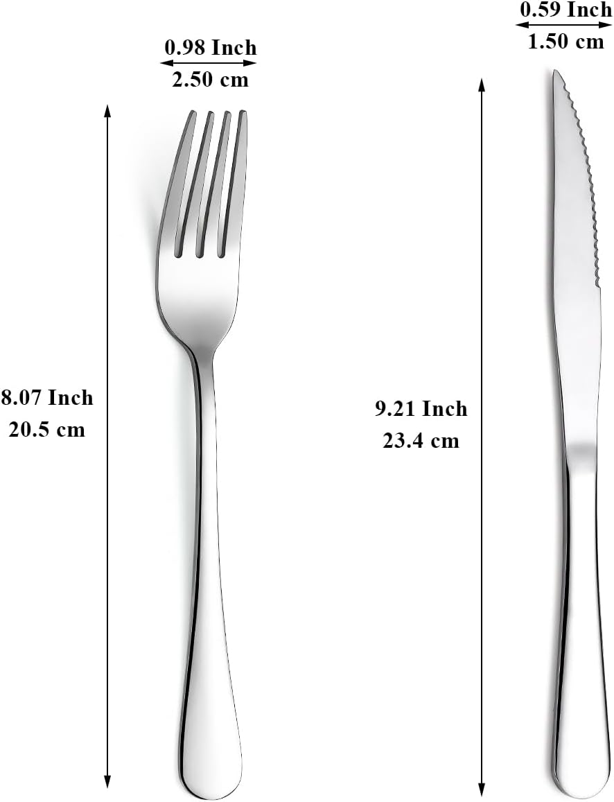 Evanda Steakbesteck 12 teilig, Edelstahl 6 Tafelgabeln und 6 Tafelmesser Set, Steakmesser Steakgabel