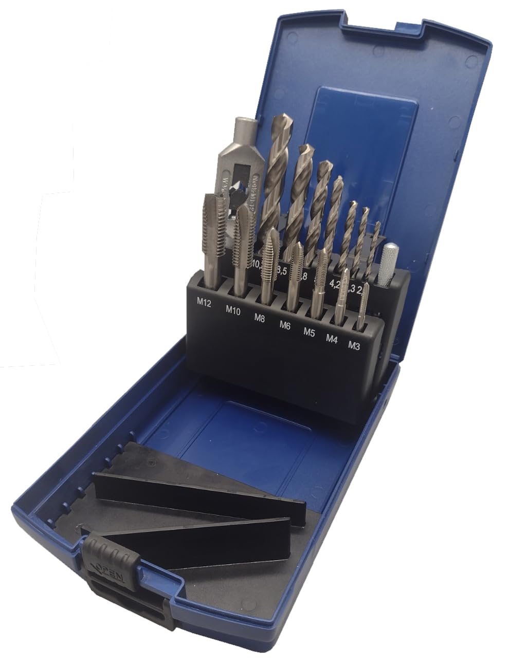 Gewindeschneider Set 15-tlg. | Gewindeschneider HSS M3 - M12 | inkl. Kernlochbohrer | Einschnitt Gew
