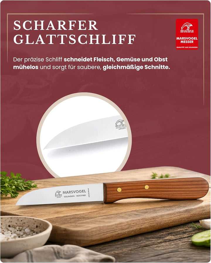 2 x Küchenmesser, rostfrei, sehr scharf, Klinge 3" = 7,2 cm, gerade, Kirschbaum-Holzgriff, Marsvogel