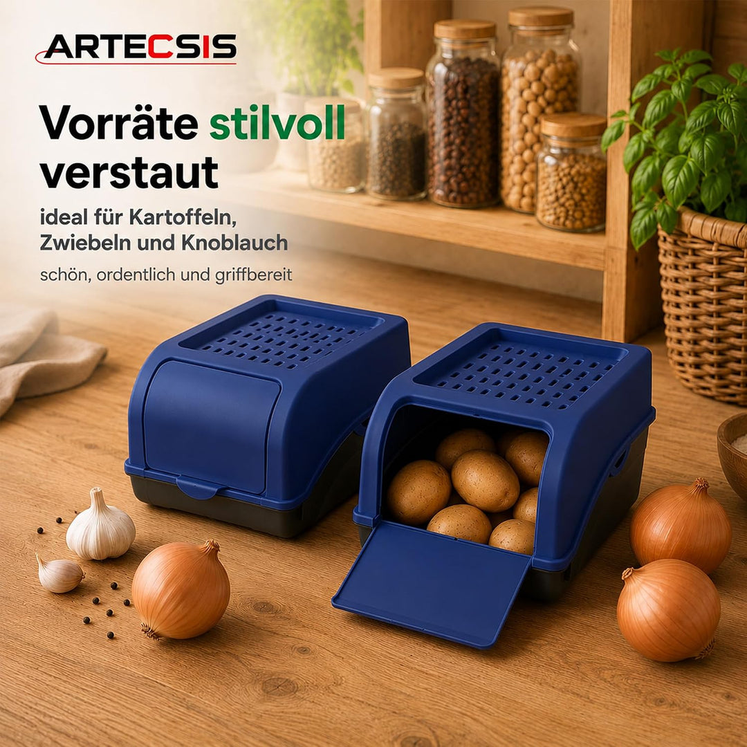 ARTECSIS® 3 x Kartoffel Aufbewahrungsbox mit Deckel für 4 kg Kartoffeln (königsblau) - Vorratsbehält