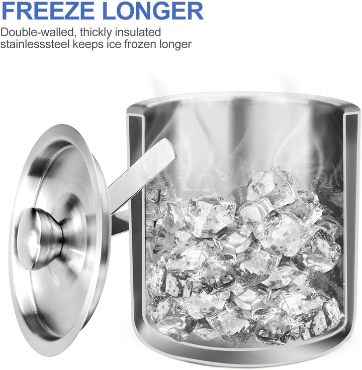 Eiskübel, 2L Eiswürfelbehälter mit Deckel & Schaufel Edelstahl Eiseimer für Eiswürfel doppelwandiger
