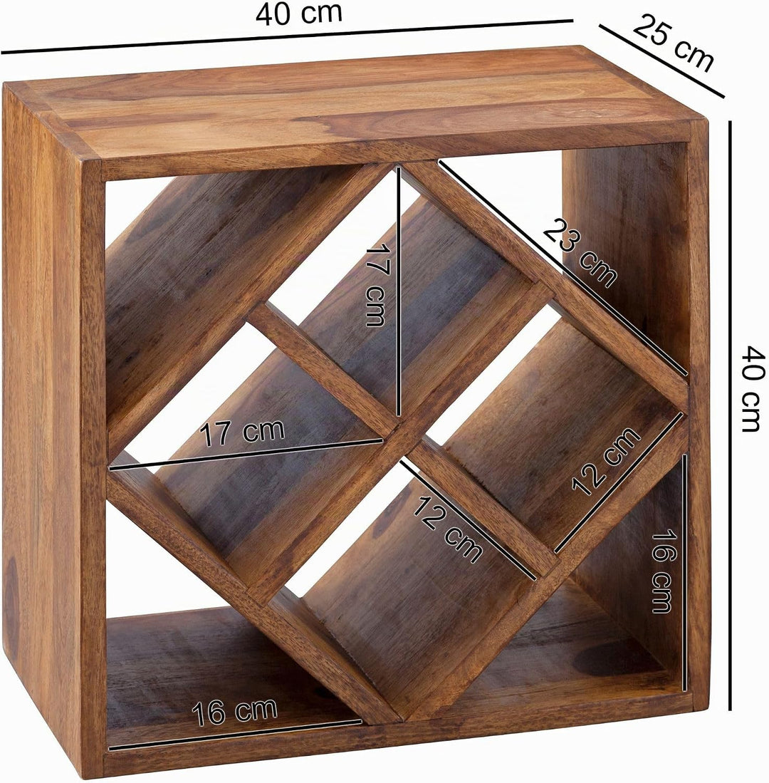 FineBuy Weinregal Massiv-Holz 40x40x25 cm klein stehend, Design Flaschenregal für die Küche, Standre
