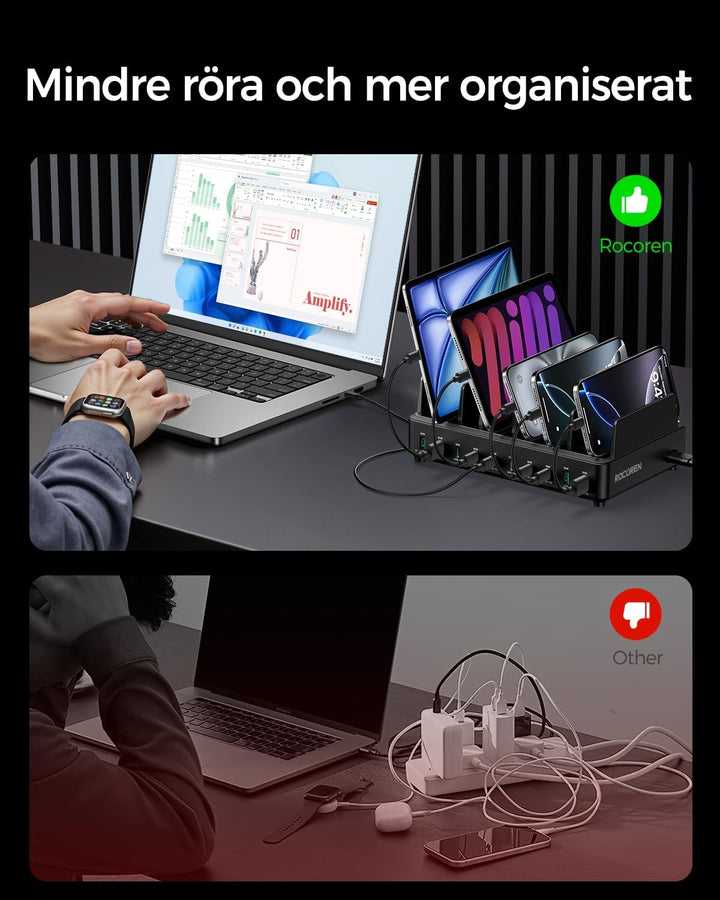 Rocoren 400W Ladestation Mehrere Geräte USB C Charging Station, GaN PD100W 10 Anschlüsse Familien Ha