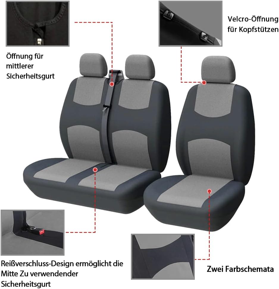TOYOUN Van-Sitzbezüge, zweifarbig, universell, passend für die meisten Vans, LKWs, Vordersitzbezüge,