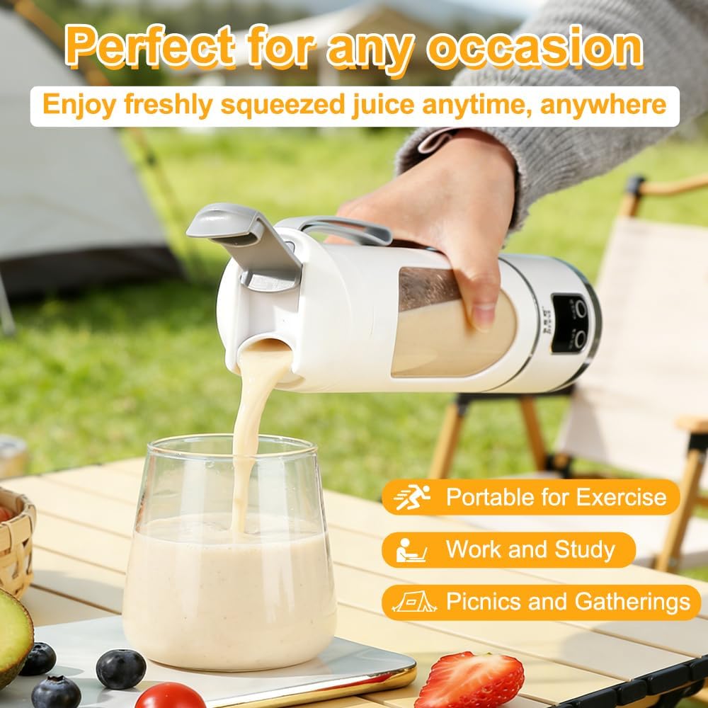 Tragbarer Mixer Smoothie Maker, 450ml USB Mini Mixer to Go mit Digitalanzeige, 12-Klingen Portable B