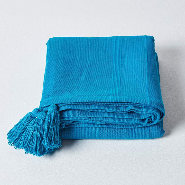 Homescapes grosse Tagesdecke Rajput, türkis/blau, Wohndecke aus 100% Baumwolle, 225 x 255 cm, Sofaüb