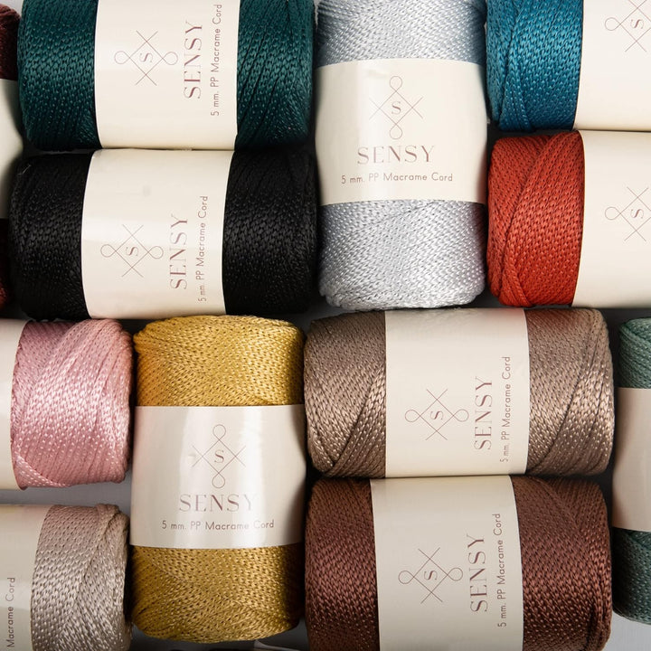 Sensy Premium 5 mm Polyester-Seil, 100 % Polypropylen-Kordel, Makramee-Schnur, 5 mm, Häkelnadel, Mak