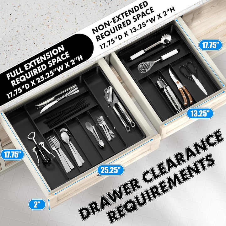 Simple Houseware Erweiterbarer Besteck-Organizer für Küchenschubladen, Schwarz, Schwarz