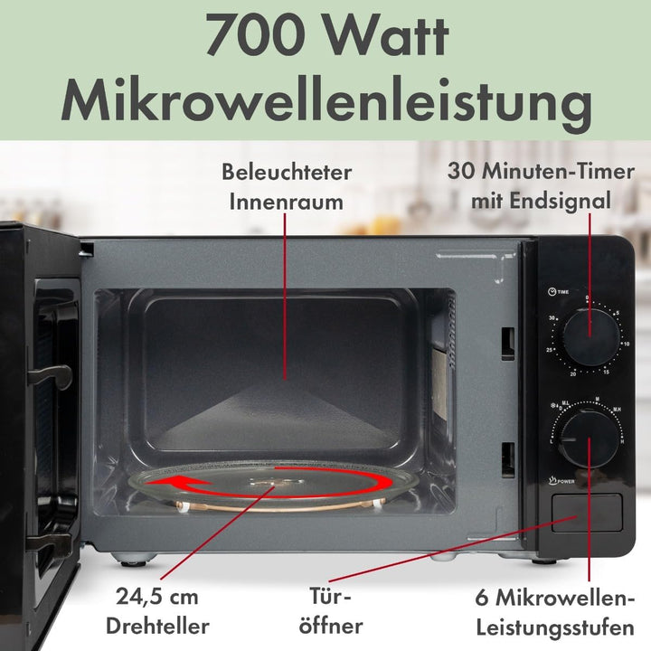 Bomann® Mikrowelle | 700 Watt | 6 Stufen | 20 Liter Garraum | 360° Drehteller | Timer mit Endsignal