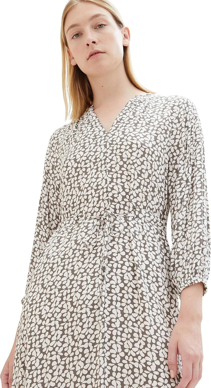 TOM TAILOR Damen Maxikleid mit Muster & Bindedetail, 33766 - Grey Floral Design