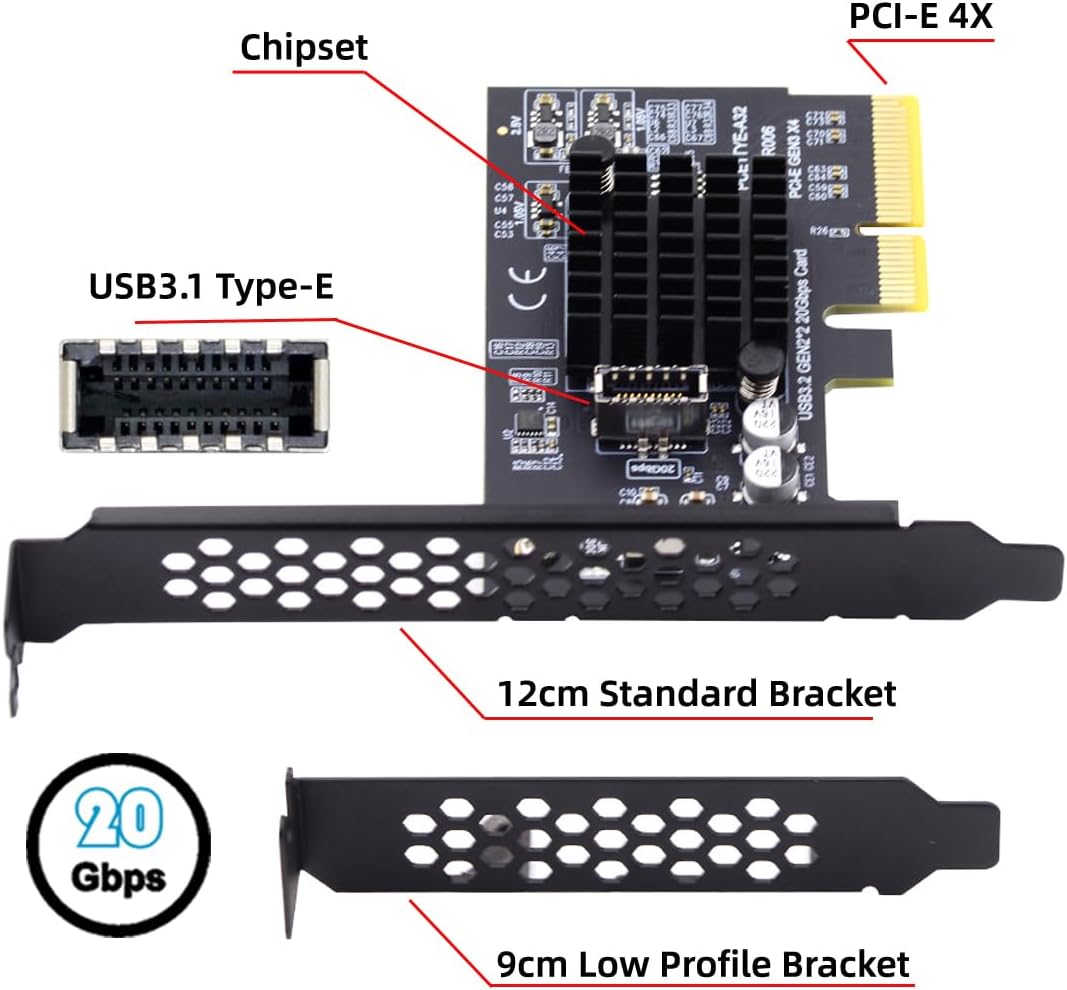 xiwai 20 Gbit/s USB 3.2 Gen2 Typ-C/Typ-E Frontplattenbuchse auf PCI-E 4X Express-Kartenadapter für D