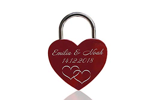ELUNO Liebesschloss Herzschloss Schloss mit Gravur und Schlüssel I Valentinstags Geschenk für Sie Ih