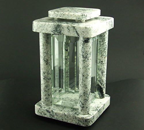 designgrab Modern Grablampe mit Sockel aus Granit Viscont White, Grabschmuckset